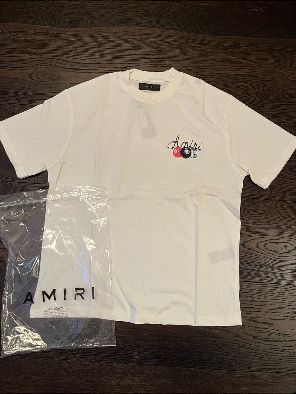 AMIRI White Short-Sleeve Logo Tee with Multicolor Pool Ball Graphic